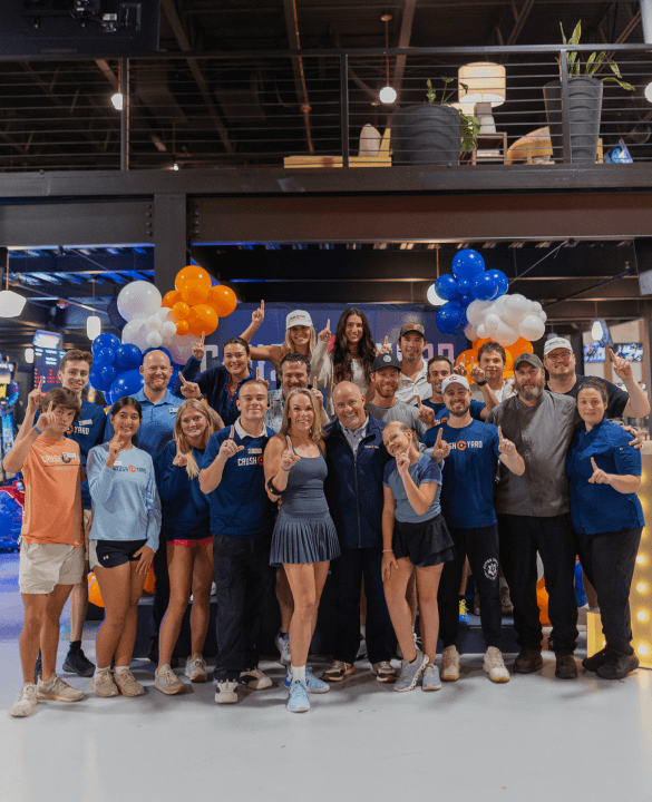 A group celebration at Crush Yard